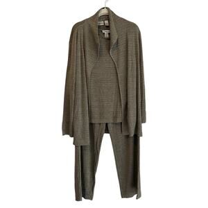 Chicos Womens 3 Piece Pants Set Jacket Tank Pants XL Green Textured Knit